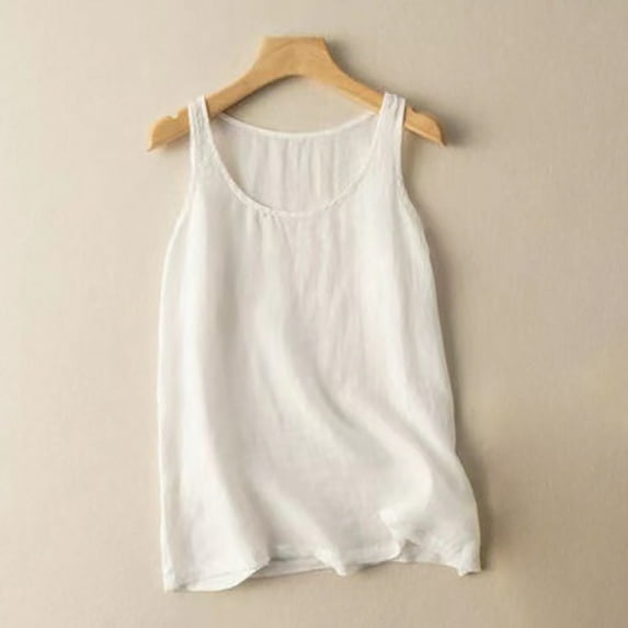 BSDJILFG Cotton Linen Tank Tops for Juniors,Loose Fit Crew Neck Camisoles Solid Color Pullover Tops