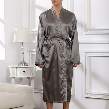 BSDJILFG Cotton Pajama Sets for Men Solid Casual Long Sleeves Lace-up Striped Embroidered Home Pocket Long Pajama Robe Shorts