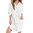thumbnail image 1 of BSDJILFG Cover Ups for Swimwear Women Summer Dress Button Down Shirts Rolled Sleeve Flat Front Mini Dress, 1 of 5