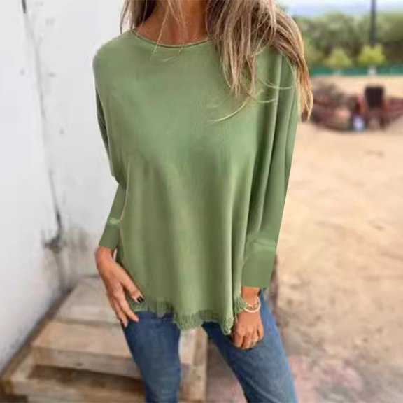 BSDJILFG Crewneck Sweaters for Women Soft Cable Knit Top Drop Shoulder Lettuce Hem Pullover Undershirt for Lounge Sleep