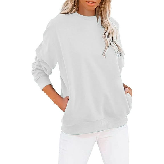 BSDJILFG Crewneck Sweatshirts for Women Long Sleeve Casual T-Shirt Loose Fit Pullover Blouse with Pockets