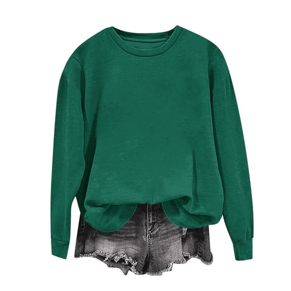 BSDJILFG Crewneck Sweatshirts for Women Loose Fit Solid Color Long Sleeve Pullover Tunic Blouse