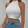 thumbnail image 1 of BSDJILFG Crop Tops for Women Casual Sleeveless Tank Halter Cross Bow Tie Bodycon Tube Shirt, 1 of 7