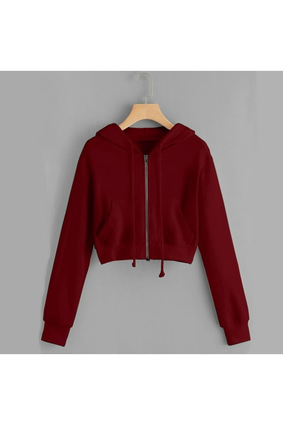 Cropped Hoodies Women Zip Up Workout Sweatshirt Juniors Athletic Y2K Cardigan Jacket with Hood Drawstring Sales