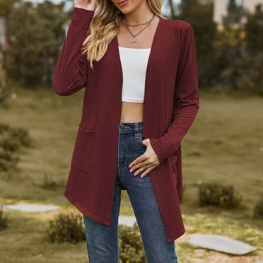 BSDJILFG Cute Sweatshirts Women Winter Knitted Sweater Coat Mid-Length Cardigans Long Sleeve with Pockets Flash Deals
