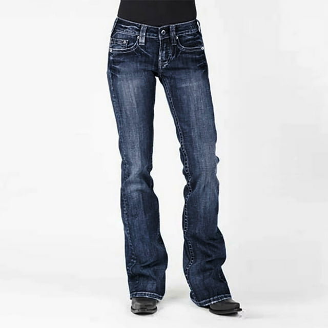 BSDJILFG Denim Pants Women Mid Rise Casual Jean Pants Stretch Bootcut Distressed Cowboy Pants Flared Relaxed Fit Trouser Summer Rollbacks