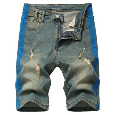 BSDJILFG Denim Shorts for Father's Day Men's Ripped Jean Shorts for Father's Day Men's Vintage Side Striped Short Pants Spring Clearance