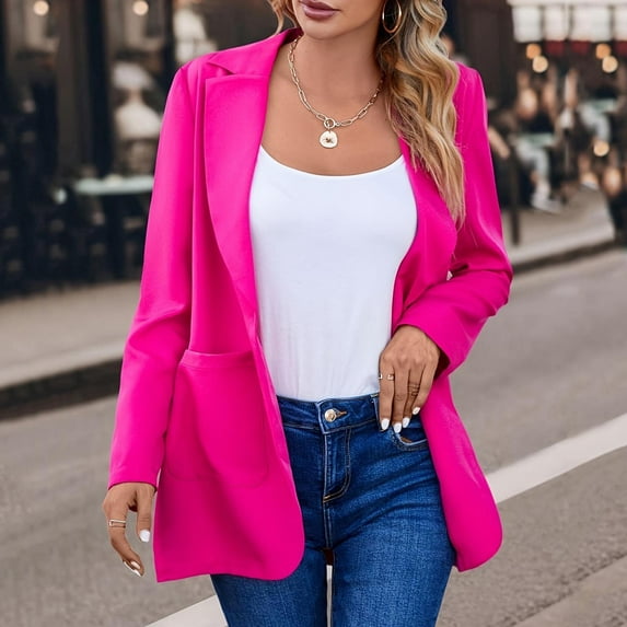 BSDJILFG Dress Jackets for Women Blazers Fall Trendy Business Casual Wrinkle-Free Suit Jacket with Pockets