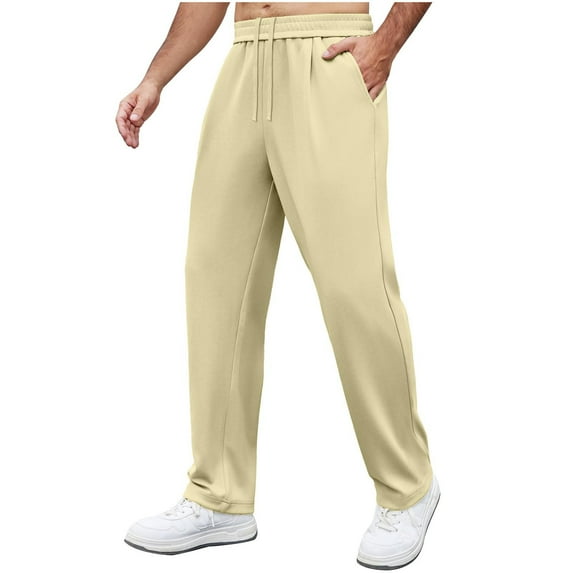 BSDJILFG Dress Pants for Big Mens Elastic Waist Sweatpants Drawstring Linen Pants Soft Cotton Casual Trouser Solid Color Tactical Pants Sports Workout Athletic Trouser Clearance,S-3XL