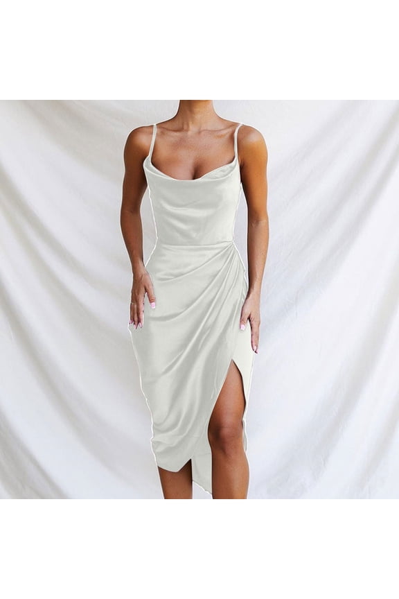Dresses for Women Summer Sexy V-Neck Slip Dress Silk Satin Dress Solid Color Sleeveless Going Out Nightclub Dress Fall