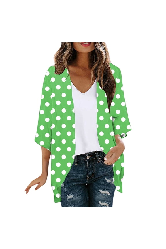 Duster Cardigans for Women Summer Lightweight Top Polka Dots Print Ruffle Open Front Swimwear Cover Ups