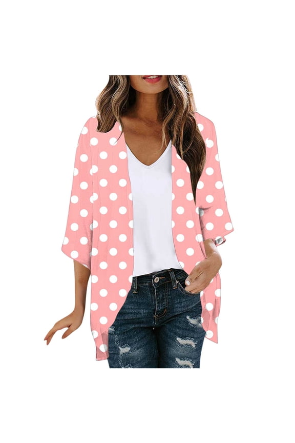 Duster Cardigans for Women Summer Lightweight Top Polka Dots Print Ruffle Open Front Swimwear Cover Ups
