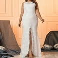 thumbnail image 1 of BSDJILFG Evening Dresses for Women Elegant White Lace Maxi Fishtail Dresses, Women's Plus Size Sleeveless Formal Wedding Party Tank Dress Slim Fit High Split Cocktail Dresses XL-4XL, 1 of 8