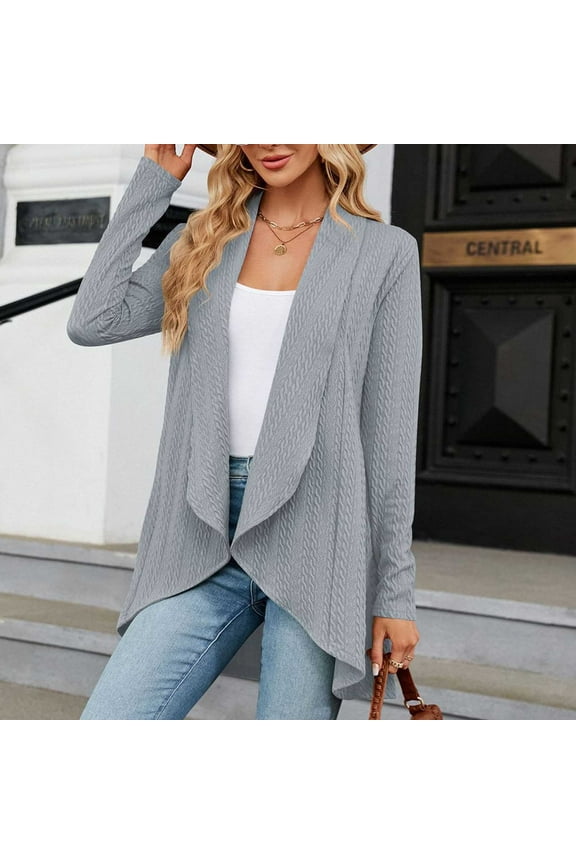 Eyelet Blazers for Women Long Sleeve Cardigan Ruffle Hem Notch Collar Dress Jackets Office Workwear