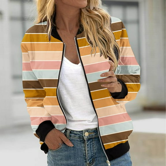 BSDJILFG Fall Jackets for Women Zipper Front Gradient Color New Trendy Collared Cardigans Casual Jackets Workout Outerwear Blouse,S-2XL