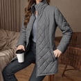 thumbnail image 1 of BSDJILFG Fall Quilted Jackets for Women Full Zip Up Lightweight Slim Argyle Stand Collar Cotton Down Jackets with Pockets, 1 of 9
