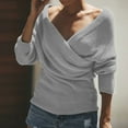 thumbnail image 1 of BSDJILFG Fall Sweaters for Women Trendy 2025 Off the Shoulder Tunic Tops Twist Front Solid Color Long Sleeve V-Neck Blouse,S-XL, 1 of 5
