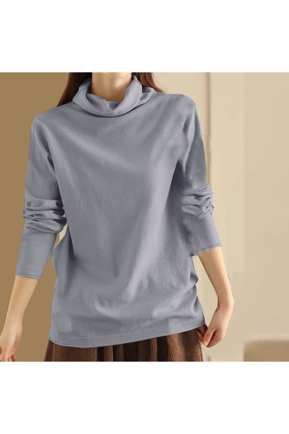 Fall Tops for Women Dressy Cowl Neck Shirt Long Sleeve Knitted Cotton Turtle Neck Pullovers
