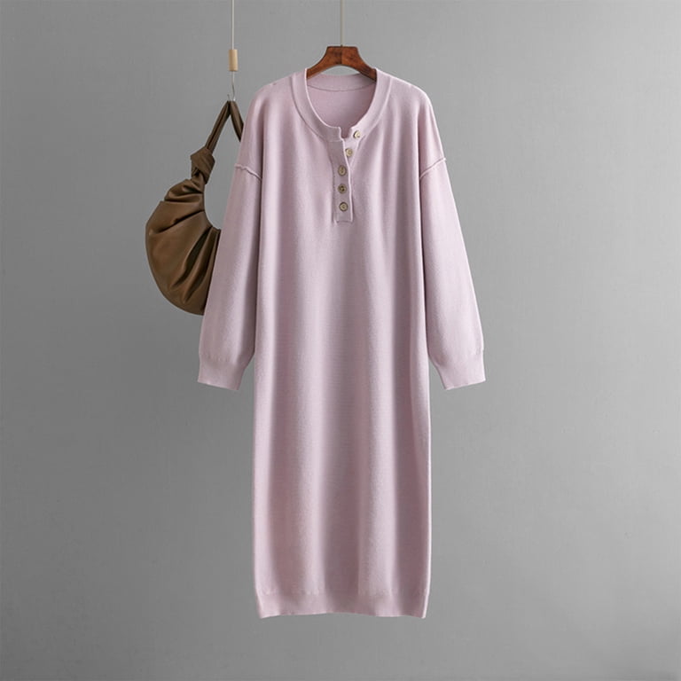 BSDJILFG Fall Wedding Guest Dresses for Women Button Up Oversized Sweater Casual Loose Fit Round Neck Maxi Dress BSDJILFG Fall Wedding Guest Dresses for Women Button Up Oversized Sweater Casual Loose Fit Round Neck Maxi Dress