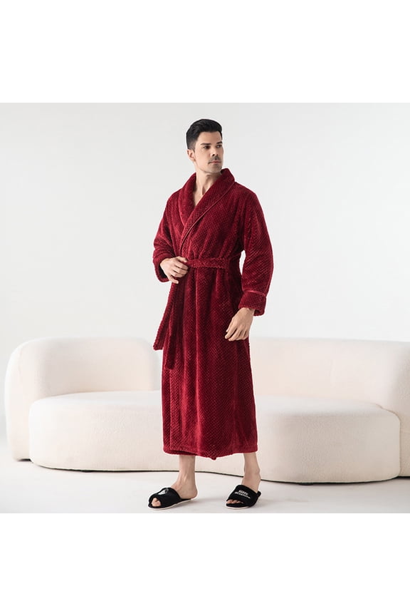 Flannel Nightgowns for Men,Fleece Fuzzy Belted Cardigans Long Sleeve Pullover Tops with Pockets