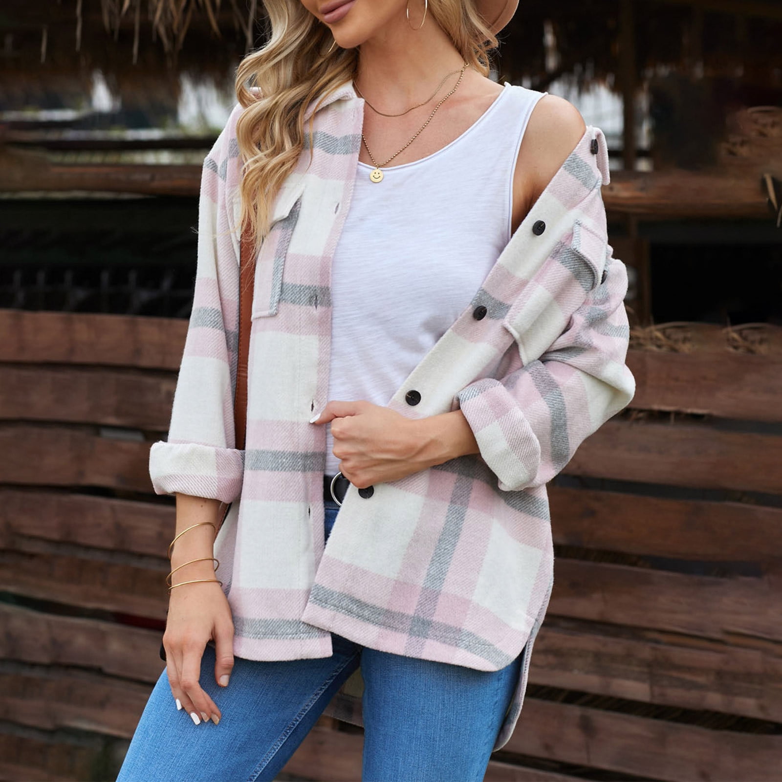 BSDJILFG Flannel Shackets for Women Long Sleeve Plaid Shirts Open Front ...