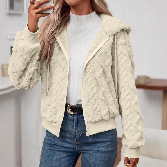 BSDJILFG Fleece Hoodies for Juniors Cropped Jacket Full Zip Up Short Cardigan Warm Fuzzy Sweater Jacket