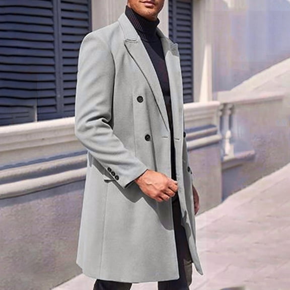 BSDJILFG Fleece Jacket Men Woolen Lined Pea Coats Long Sleeve Medium Long Length Parkas Warm Fuzzy Cardigans