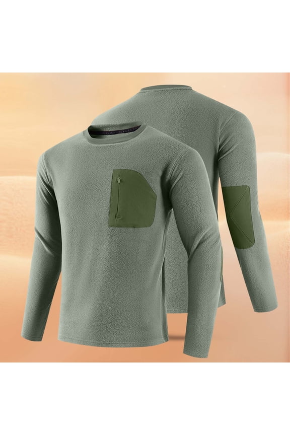Fleece Shirts for Men Long Sleeve Sherpa Lined Top Long Sleeve Winter Cozy Warm T-Shirt with Zipper Pockets