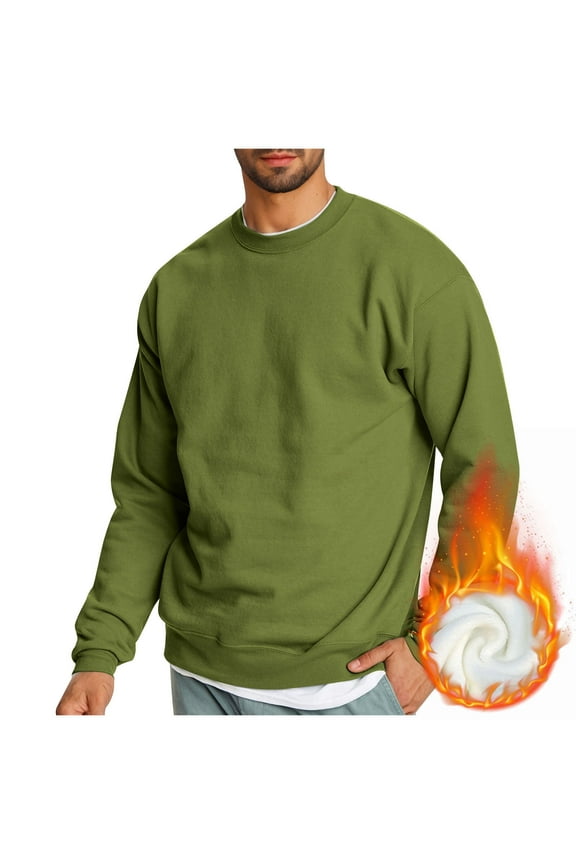 Fleece Sweatshirts for Men No Hood Crewneck Long Sleeve Basic T-Shirt Athletic Casual Warm Fuzzy Pullover Lounge Tops