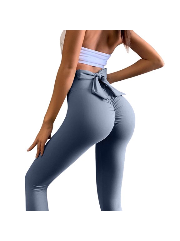 Gym Pants for Women Scrunch Butt Lifting Bowknot Back Tie Seamless Leggings Booty High Waisted Workout Yoga Pants