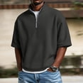 thumbnail image 1 of BSDJILFG Half Zipper Golf Shirts for Men Waffle Texture Knit Casual Short Sleeve Loose Fit Office Work Tops, 1 of 8