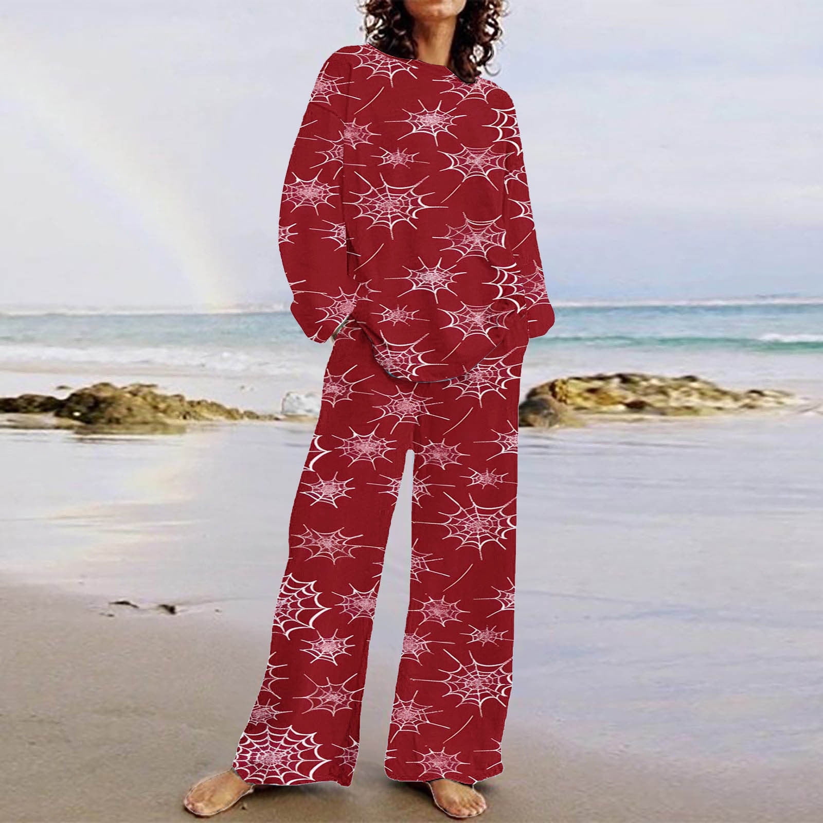 Women Halloween Pajamas Pants Pumpkin Skull Ghost Print