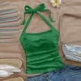 thumbnail image 1 of BSDJILFG Halter Neck Tops for Women Dressy Cute Top Tie Back Ruched Solid Color Juniors Crop Tops, 1 of 6