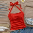 thumbnail image 1 of BSDJILFG Halter Neck Tops for Women Dressy Cute Top Tie Back Ruched Solid Color Juniors Crop Tops, 1 of 6