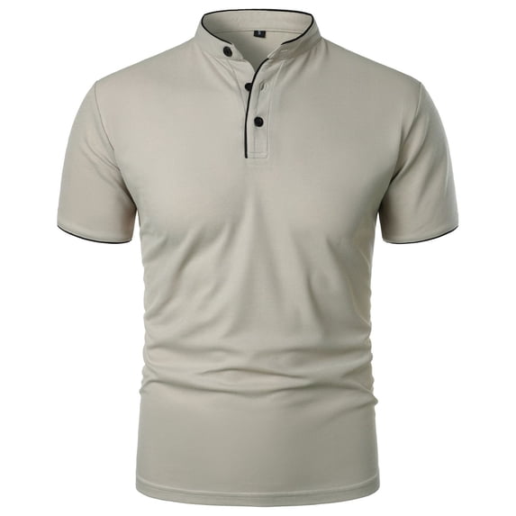 BSDJILFG Henley Shirts for Men Casual Basic Tee Buttons Up Short Sleeve Stand Collar Office Work Top for Teacher