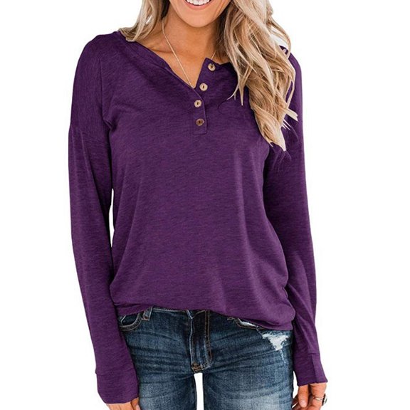 BSDJILFG Henley Shirts for Women Long Sleeve Soft Woolen Knit Shirt Lightweight Button Up Work Office Blouse for Fall Winter