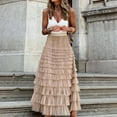 thumbnail image 1 of BSDJILFG High Waisted Summer Long Chiffon Skirt ,Stretch Fit Ruffle Tiered Layered A-Line Maxi Skirts,Swing Pleated Wedding Guest Prom Party Skirts, 1 of 6