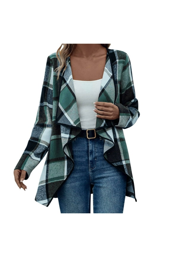 Jackets for Women Plaid Cardigans Long Sleeve Trench Coats Casual Cropped Slim Fit Outerwear Jackets Fall