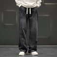 thumbnail image 1 of BSDJILFG Jeans for Men Classic Fit Distressed Denim Pants Stretchy Elastic Waist Wide Leg Trouser with Drawstring Pockets, 1 of 6