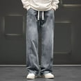 thumbnail image 1 of BSDJILFG Jeans for Men Classic Fit Distressed Denim Pants Stretchy Elastic Waist Wide Leg Trouser with Drawstring Pockets, 1 of 5