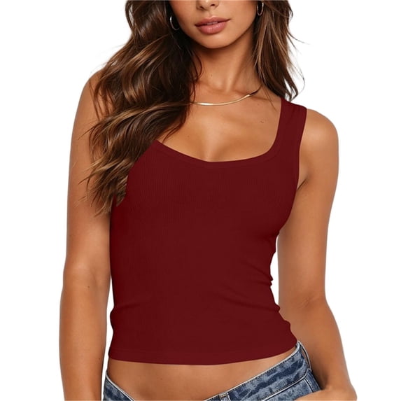 BSDJILFG Juniors Ribbed Tank Tops Sleeveless Y2K Crop Top V-Neck Wide Straps Comfy Short Cami Shirt