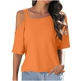thumbnail image 1 of BSDJILFG Juniors Tops Off The Shoulder Y2K Cute Tee Short Sleeve Loose Summer Shirt Strappy Cold Shoulder Tops, 1 of 6