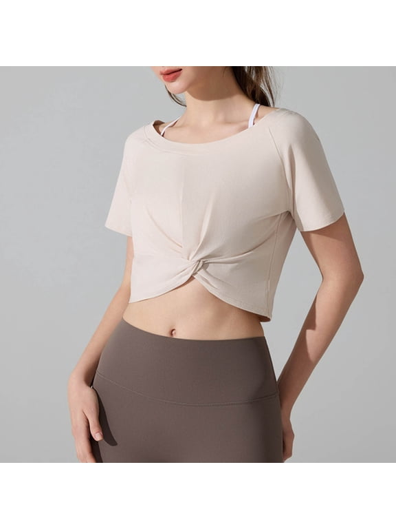 Juniors Y2K Workout Tops Lightweight Gym Shirts with Lifts Casual Short Sleeve Wrap Tie Crop Tops for Yoga
