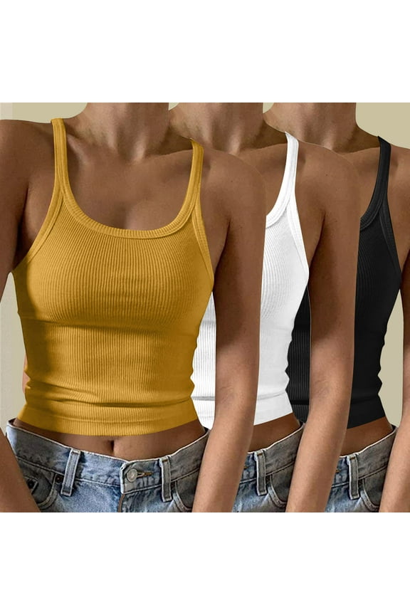 Knit Shirts for Women Bib Crew Neck Shirts Seamless Tunic Tank Tops Strappy Racerback Yoga Workout Vest Shirts