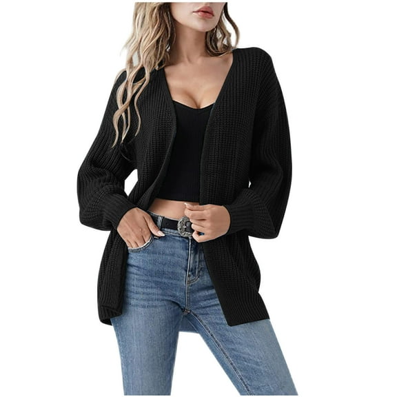 BSDJILFG Knitted Sweatshirts for Women Casual Short Cardigans Striped Sweaters Open Front Soft Cotton Coats Fall Winter Sweater Cardigans