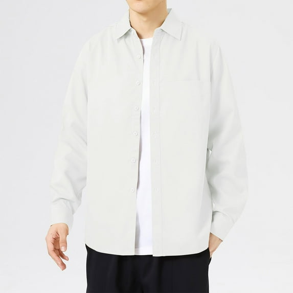 BSDJILFG Light Weight Jackets for Men Button Down Long Sleeve Cardigans Open Front Lapel Blouse M-4XL