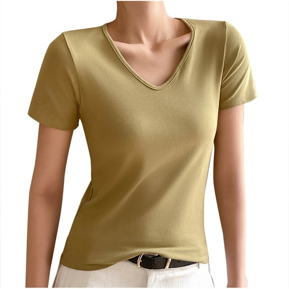 BSDJILFG Lightweight Summer Tops for Women Petite Casual Raglan Tees Breathable Short Sleeve V-Neck Lounge Pajama Tops