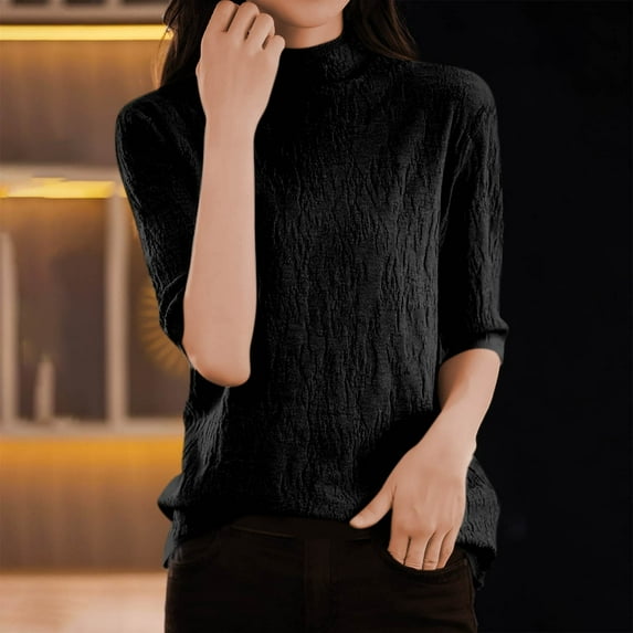 BSDJILFG Lightweight Sweaters for Women Half Sleeve Knit Shirt Breathable Stretchy Pullover Summer Tops