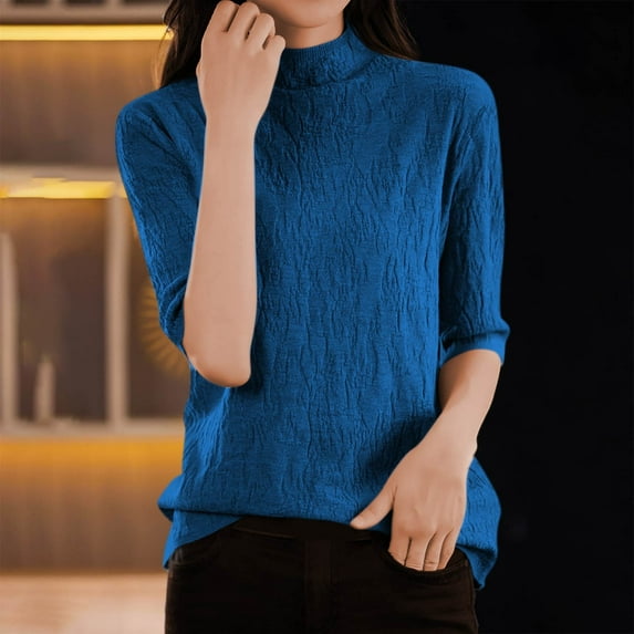 BSDJILFG Lightweight Sweaters for Women Half Sleeve Knit Shirt Breathable Stretchy Pullover Summer Tops