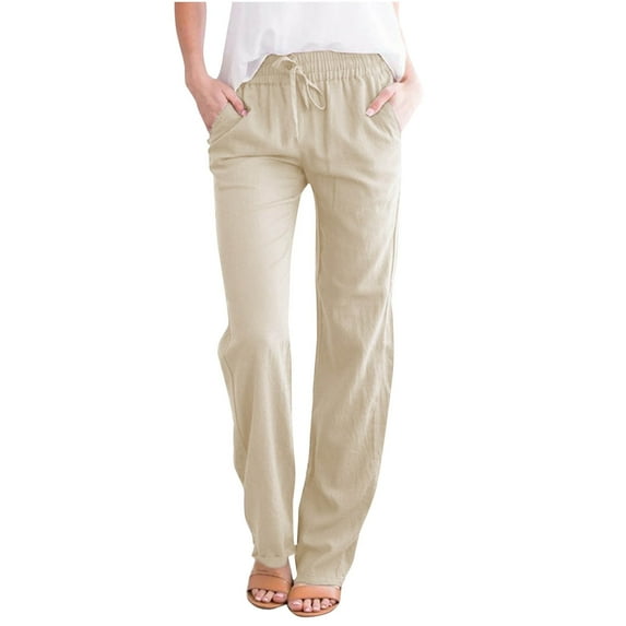 BSDJILFG 50% Clearance Off Linen Pants Women Casual Long Pants Cargo Drawstring Straight Pants Summer Clearance